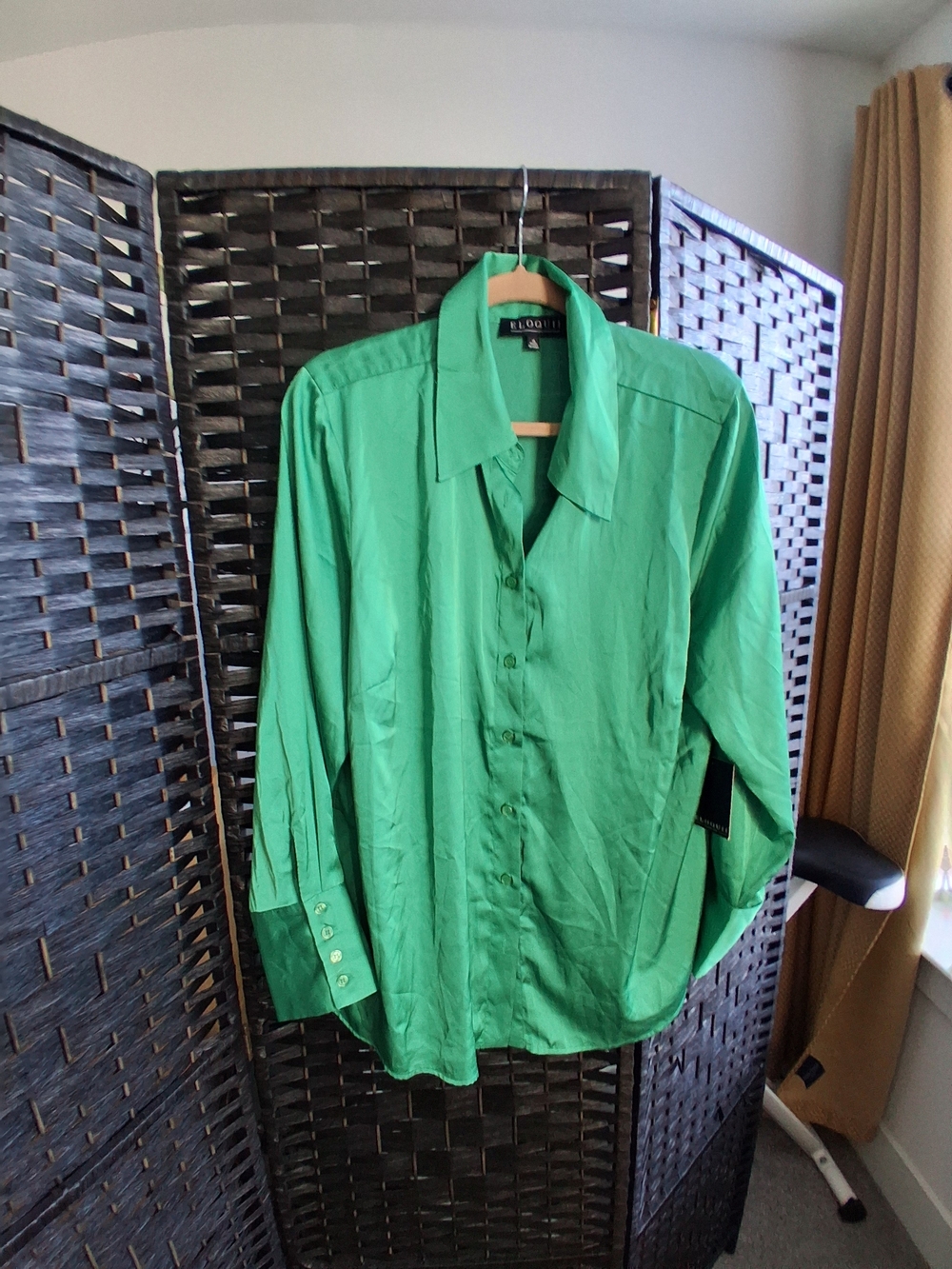 Eloquii Womens Bright Green Button-Up Shirt